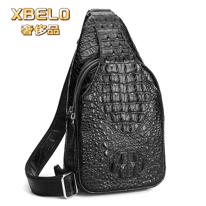 XBELO奢侈品鳄鱼皮胸包男士真皮单肩包休闲斜挎包鳄鱼骨皮男包包