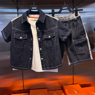 Levi's李维斯纯棉短袖衬衫26夏男童拼接软牛仔上衣外套LV2622429