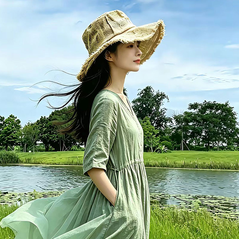 尼泊尔手工宽檐防晒渔夫帽