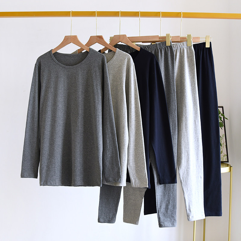 纯棉保暖内衣男冬薄款高腰弹力修身莱卡衬衣衬裤全棉秋衣秋裤套装