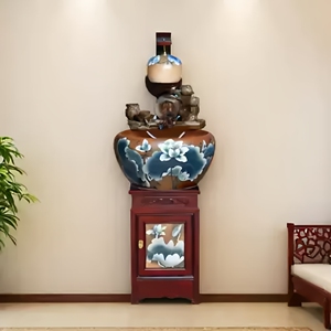 陶瓷鱼缸柜式金鱼缸落地摆件新中式家用玄关客厅景德镇养鱼办公室