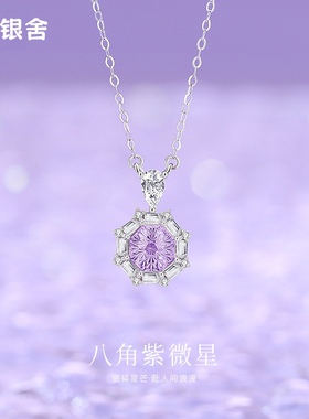 精致八角紫薇星吊坠s925银项链轻奢幸运八边形紫色钻气质锁骨链女