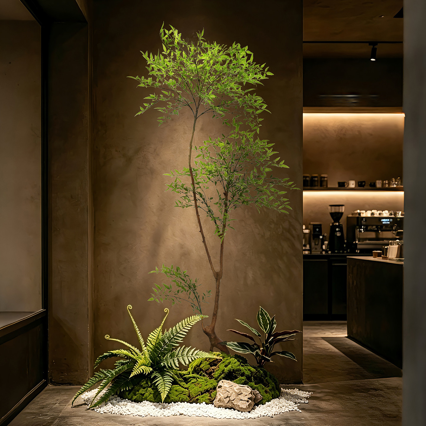 服装店餐饮店橱窗角落南天竹造景