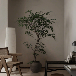 饰摆件 仿真绿植室内榕树高端侘寂风假树仿生植物景观落地盆栽装