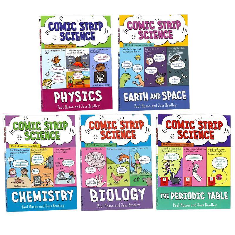 【现货】儿童读物原版书 漫画科学科普5册套装（物理/生物/化学/元素周期表/地球与太空） 趣味学科学