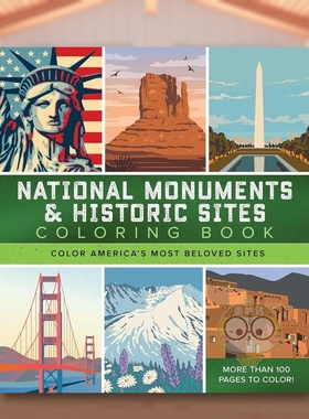 【预售】美国国家纪念碑和历史古迹着色书英文儿童趣味进口原版外版书平装3-6周岁National Monuments & Historic Sites Colorin书