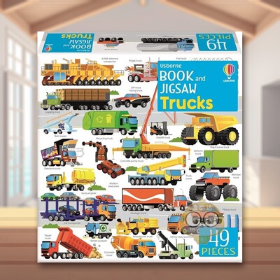 【预售】【尤斯伯恩书与拼图】货车49片英文儿童趣味进口原版图书【Usborne Book and Jigsaw】TrucksSam Smith Usborne childre书