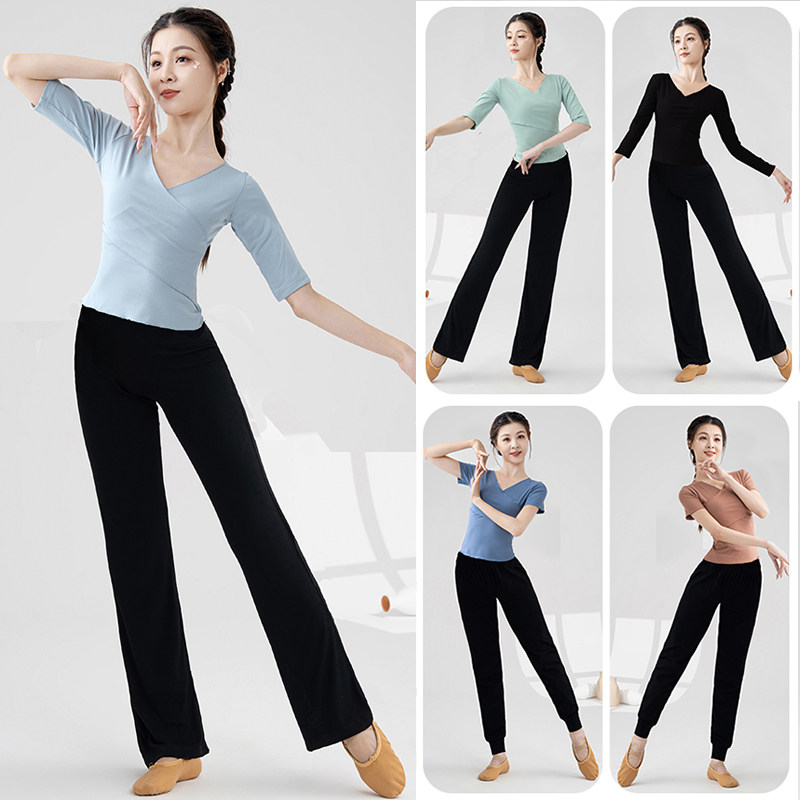 舞蹈练功服女套装现代中国舞服装成人黑色莫代尔形体艺考跳舞上衣