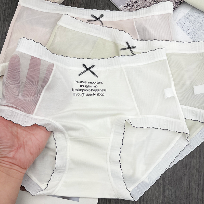 性感莫代尔内裤木耳边透明网纱舒适7A抗菌底档中腰三角短裤