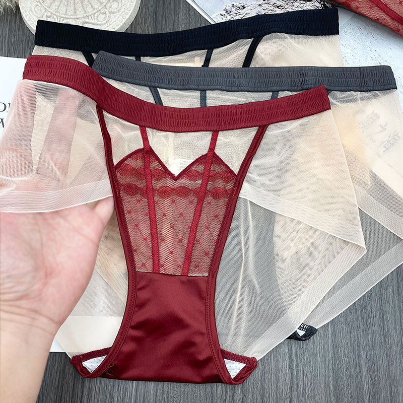 法式性感无痕内裤女纯欲蕾丝半透明网纱速干中腰三角短裤头,女士内衣/男士内衣/家居服,女三角裤,淘宝优惠券,粉丝福利购,淘宝优惠卷