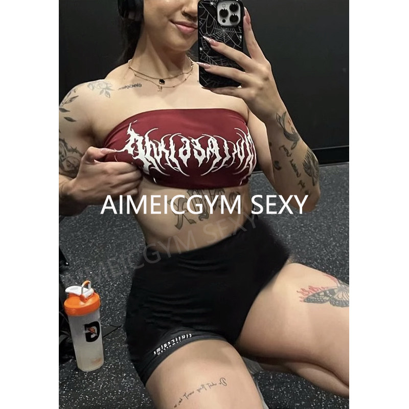 AimeicGym Sexy欧美新款健身防滑裹胸伽瑜内衣女运动文胸防震抹胸