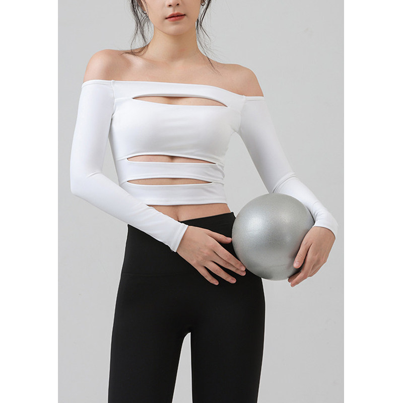 AimeicGym Sexy欧美运动新款一字肩性感辣妹套头衫女健身显瘦长袖