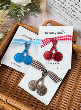 韩国进口 手工儿童樱桃发夹宝宝碎发刘海边夹红色新年发卡Rae同款