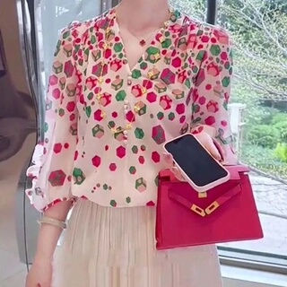 粉色印花时尚减龄洋气长时尚衬衫大码女装胖MM上衣2025年夏季新款