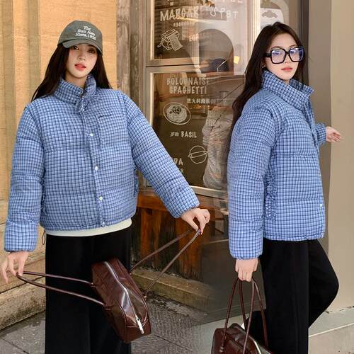 实拍iSaluteU潮牌复古格纹立领短款棉服可拆卸马甲秋冬外套现货款