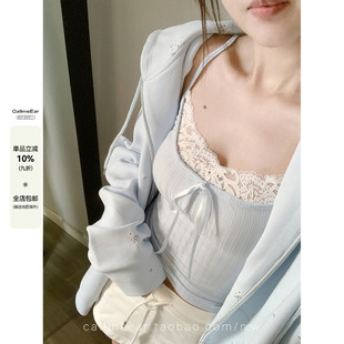 纯欲辣妹上衣 CallmeEar 椰子糖 微V领蕾丝吊带背心女夏季 修身