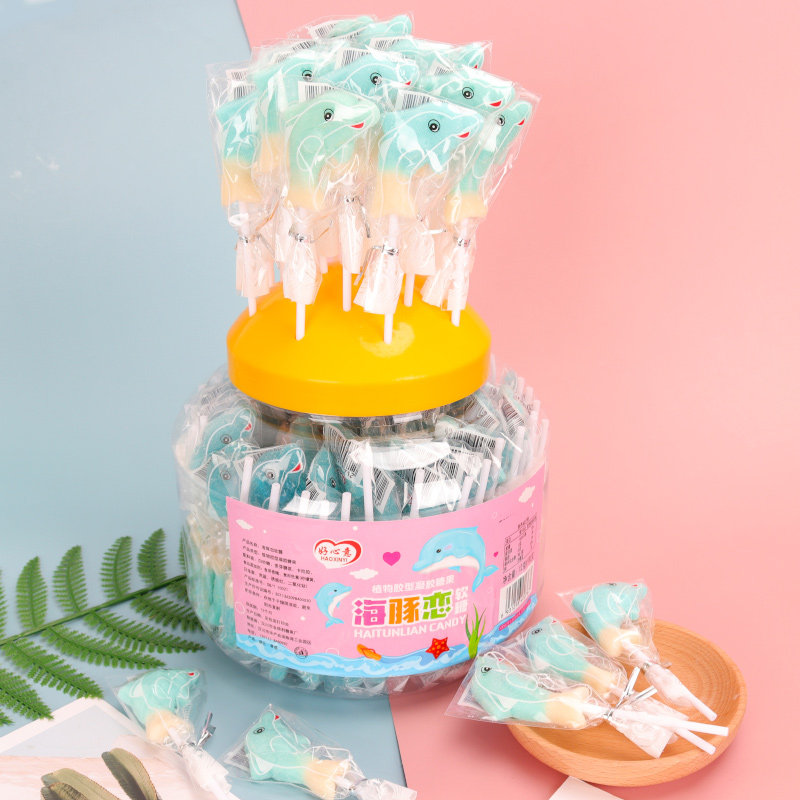 可爱小海豚软糖棒棒糖休闲卡通糖果圣诞节零食品奖励孩子超市热销