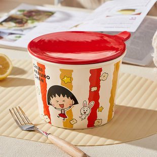 樱桃小丸子泡面碗带盖女生闺蜜可爱宿舍用学生陶瓷吃汤面拉面大碗
