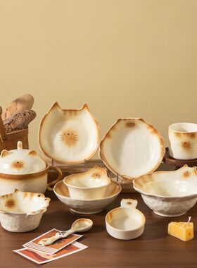 可爱猫咪造型碗送礼陶瓷餐具家用碗碟套装高颜值马克杯菜盘泡面碗