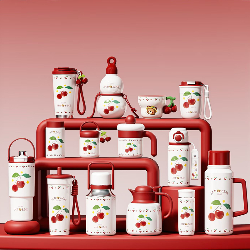 樱桃卡通学生保温杯一盖双饮杯316不锈钢便携水杯女生可爱吸管杯