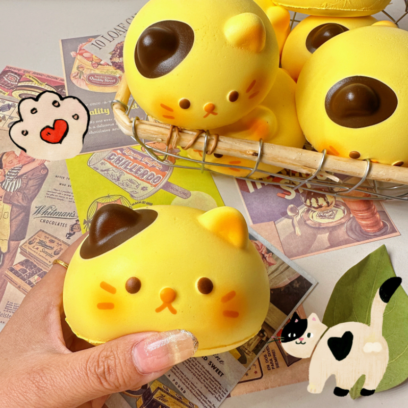 日本squishy卡通猫咪慢回弹玩具湿软可爱萌捏捏乐粘手吸手指手感