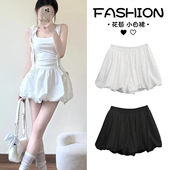 薄款 白色立体花苞短裤 甜辣掐腰A字裙女夏季 休闲巨显瘦蓬蓬短裙
