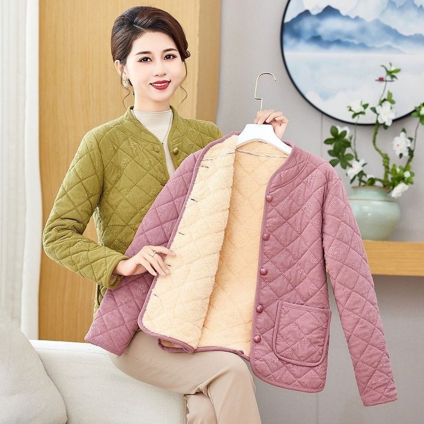 中老年妈妈加绒加厚棉衣棉袄条绒