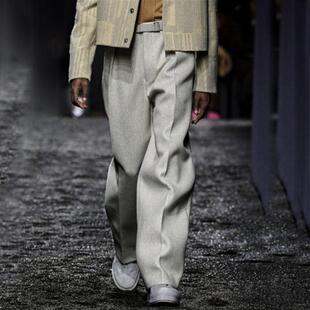 羊毛垂感厚男西裤 秋冬新款 时尚 宽松潮男阔腿长裤 羊毛呢直筒休闲裤