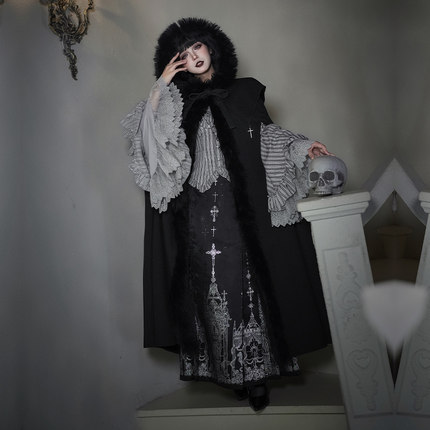 来信与诗·乌夜啼 ｜WP原创副牌 暗黑哥特加绒连帽长斗篷秋冬保暖