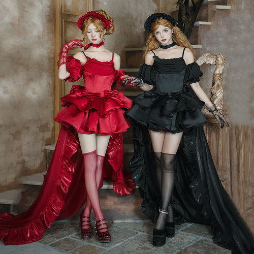 【二重奏】withpuji原创设计双子鱼骨超短jsk拖尾接袖套装lolita