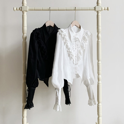 【夏洛特】withpuji原创设计复古哥特灯笼袖翻领衬衫lolita内搭