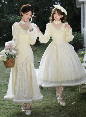 来信与诗·胭脂雪｜WP原创副牌假两件披肩刺绣鱼尾旗袍op双子冬lo