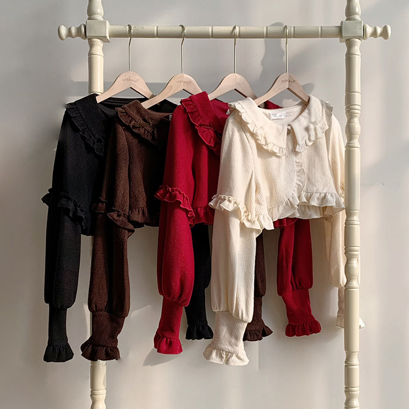 【松果】withpuji原创设计四色娃娃领短款针织开衫秋冬lolita搭配