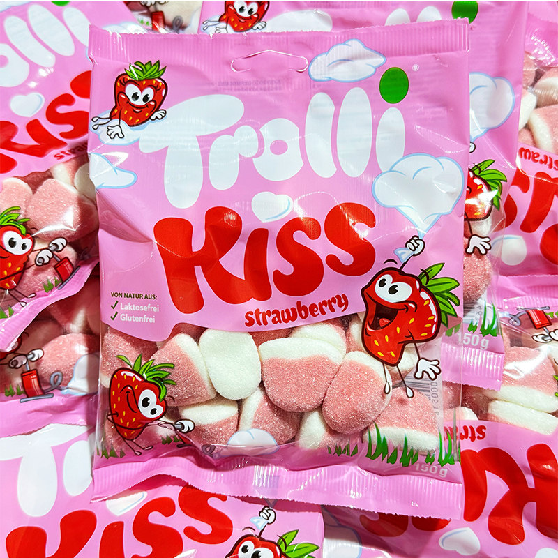 现货 恋爱告白德国口力接吻糖kiss草莓味橡皮糖零食混合水果软糖
