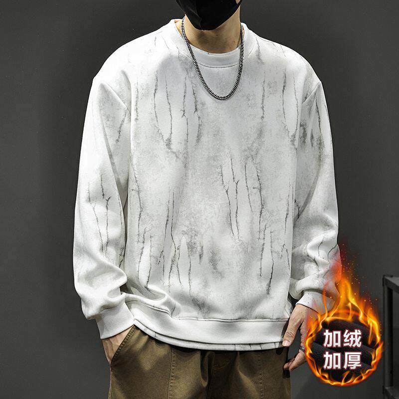 加绒卫衣男款冬季加厚保暖宽松休闲假两件上衣男潮流复古内搭外套