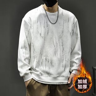 加绒卫衣男款冬季加厚保暖宽松休闲假两件上衣男潮流复古内搭外套