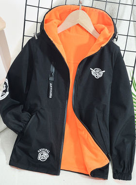 童装男童中大童薄绒外套2025春秋季装加绒双面穿男宝宝冲锋衣防水