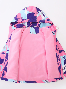 儿童冲锋衣一体加绒秋冬女童韩版休闲外套2025新款中大童春秋装潮