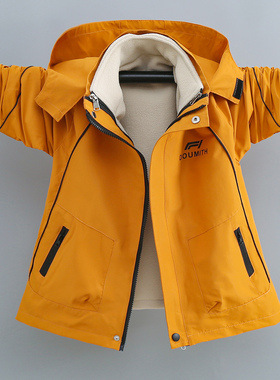 男童外套秋冬2025新款冬装中大童加厚加绒可拆卸三合一儿童冲锋衣