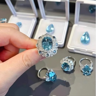 天然超级圣玛利亚海蓝宝戒指裸石吊坠项链定制超圣海蓝宝石