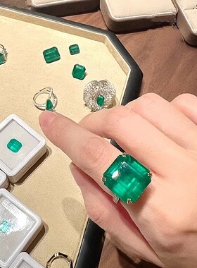 天然哥伦比亚祖母绿裸石刻面戒指