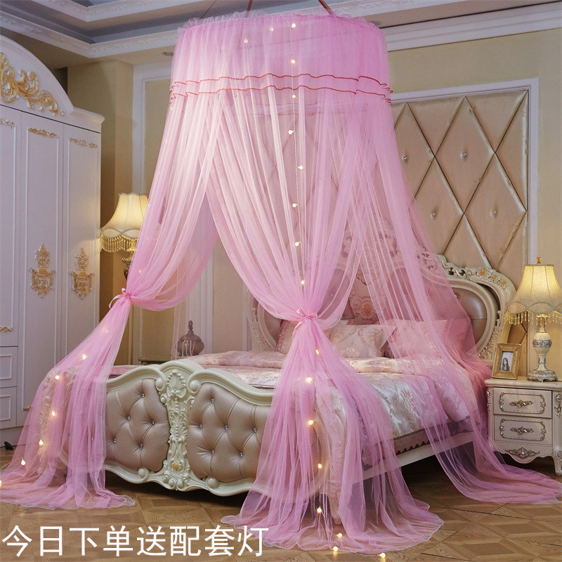 吊顶圆顶公主蚊帐双人家用1.5/1.8/2m米床三开门落地吸顶圆形蚊帐