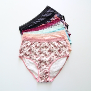 外贸女士冰丝内裤高腰碎花蕾丝边多色舒适亲肤三角裤胖MM大码短裤