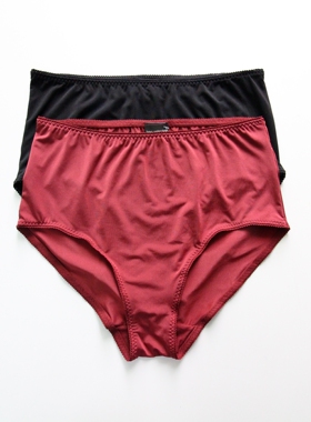 外贸女士高腰冰丝内裤舒适透气大码胖MM黑色酒红色本命年简约短裤