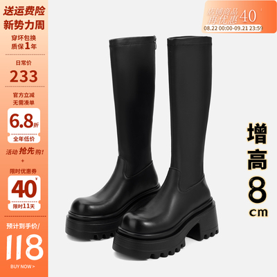 2025秋冬季厚底粗跟长筒靴女百搭胖MM粗腿大筒围高筒骑士显瘦长靴