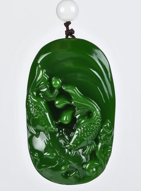 青峰玉业玉器新疆和田碧玉鱼把件籽料羊脂碧玉鱼手把件挂件连年有