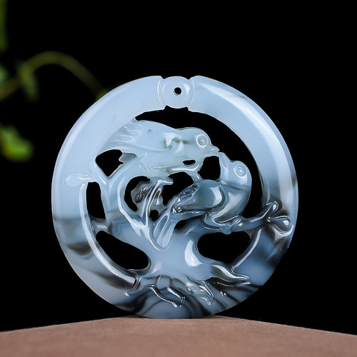 青山新疆和田青花籽玉白玉喜上眉梢喜鹊梅花挂件项链玉吊坠镂空玉