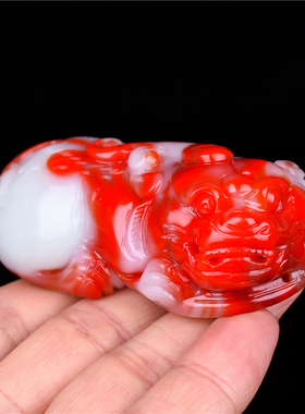 青峰玉业新疆和田红白玉貔貅小摆件茶道茶台功夫茶具玉把玩件挂件