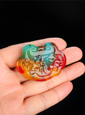 青峰玉业玉器和田玉彩玉龙凤玉佩金丝玉龙凤吉祥长命百岁玉锁玉坠