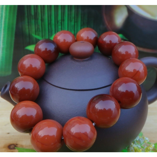 青峰玉业玉器缠丝南红玛瑙玉髓男款款珠子手链直径16mm